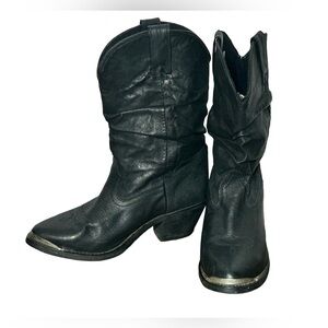 Shyanne Slouchy Black Western Mid-Calf Leather Cowboy Boots w/ Steel Toes Size 8